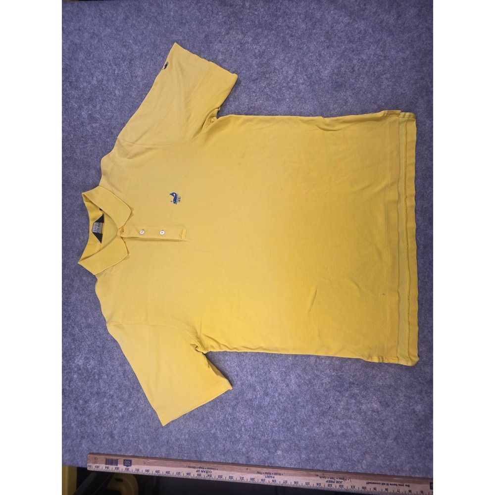 Polo Golf Ralph Lauren Mens Large Yellow Cotton Whale 1891 Polo Shirt *Flaw*